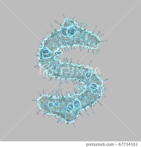 Alphabet made of virus isolated on gray background. Symbol dollar. 3d rendering. Covid font 67734381