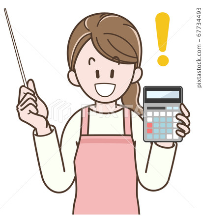 Illustration of a young housewife with a calculator Illustration of a young housewife with a calculator 67734493