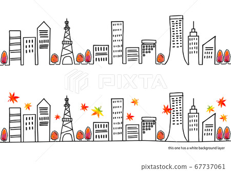 秋天的城市景觀和秋天的樹葉圖組 67737061