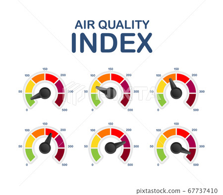 Air quality index. Educational scheme with excessive quantities of substances or gases in environment. Vector stock illustration. Air quality index. Educational scheme with excessive quantities of substances or gases in environment. Vector stock illustration. 67737410