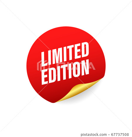 Limited edition grunge style red colored. Red ribbon. Discount label. Vector stock illustration. 67737508