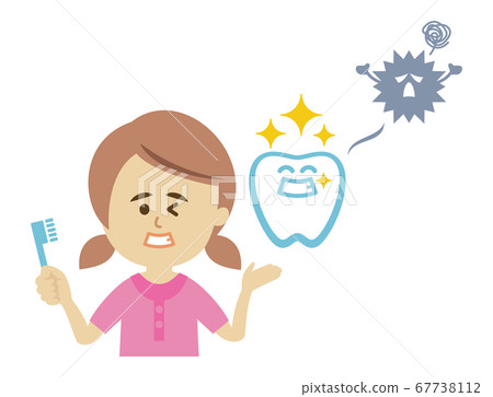 保持良好的牙齒刷牙的女孩的插圖圖像 67738112