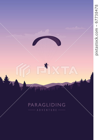 paragliding adventure on purple mountain background 67738478