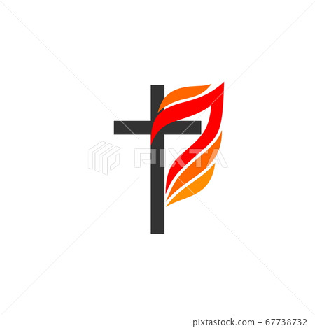 Christian symbols. The logo of the church. The cross of Jesus, the flame of fire as a symbol of the Holy Spirit. Christian symbols. The logo of the church. The cross of Jesus, the flame of fire as a symbol of the Holy Spirit. 67738732