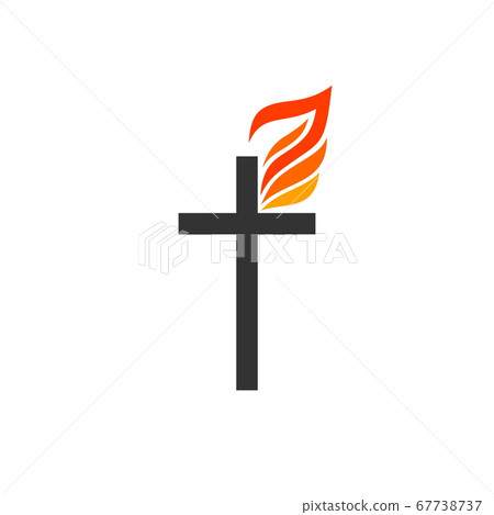 Christian symbols. The logo of the church. The cross of Jesus, the flame of fire as a symbol of the Holy Spirit. 67738737