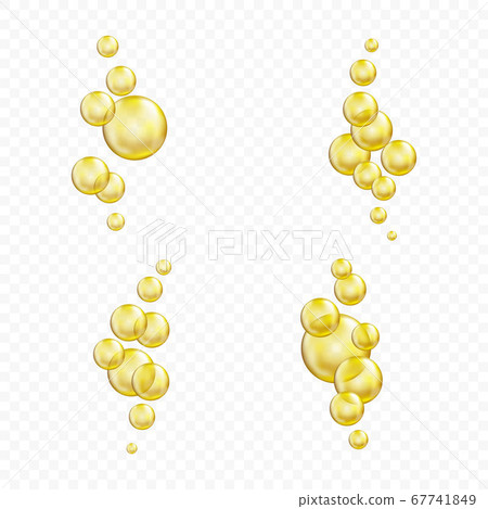 Golden glass ball collection. Serum droplet set, gold oil bubbles. 67741849