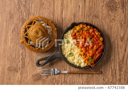 North African Cuisine Boiled chickpeas with couscous 67742386