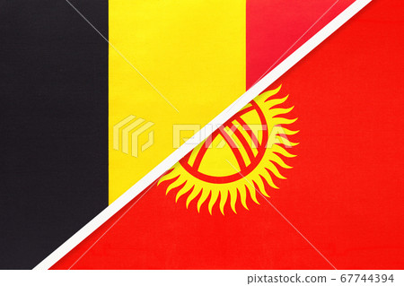 Belgium and Kyrgyzstan, symbol of two national flags 67744394