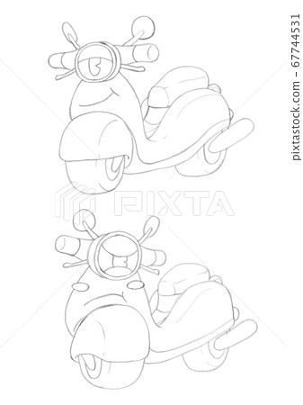 Line drawing of a motorcycle with a face (for coloring, etc.) 67744531