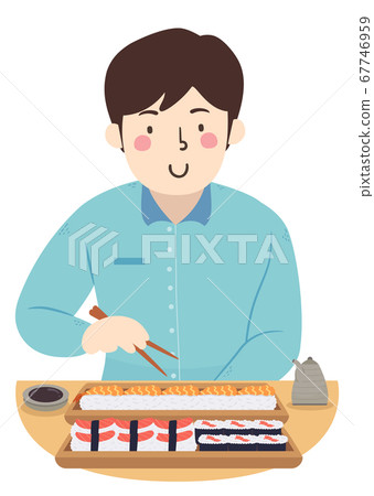 Man Eat Sushi Chopsticks Illustration 67746959