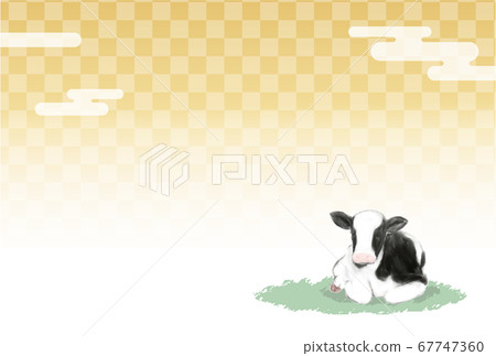 New Year's card postcard template side (checkered pattern, calf) New Year's card postcard template side (checkered pattern, calf) 67747360