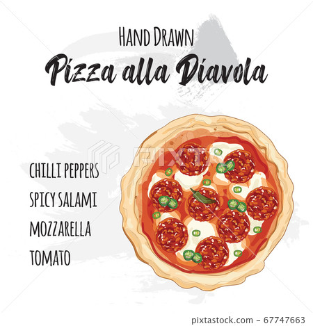 Hand drawn colorful pizza alla Diavola with ingredients 67747663