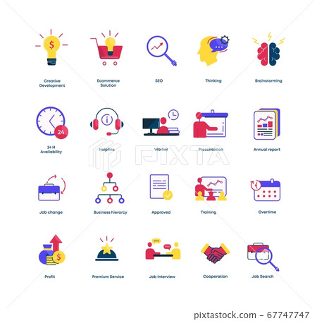 Business icons set. Financial training customer support line SEO optimization presentation and idea of new project. 67747747