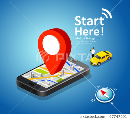 Folded maps, car navigation on mobile phone vector, with red color point markers Folded maps, car navigation on mobile phone vector, with red color point markers 67747901
