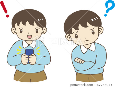 使用智能手機的男孩和懷疑的男孩 使用智能手機的男孩和懷疑的男孩 67748043