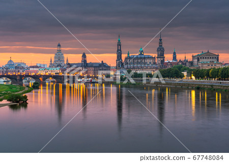 Dresden, Germany above the Elbe River 67748084