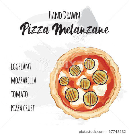 Hand drawn colorful pizza Melanzane with ingredients 67748282