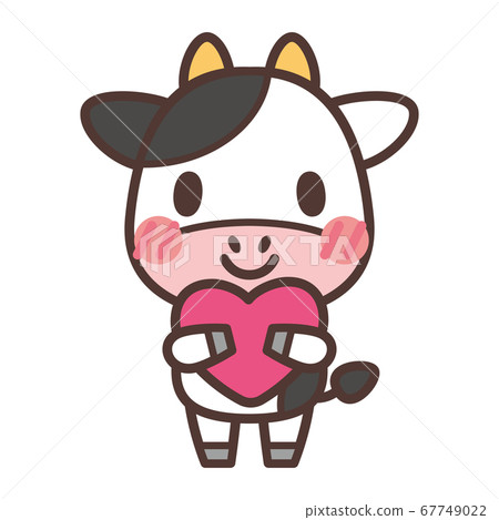 A cow character holding a heart A cow character holding a heart 67749022