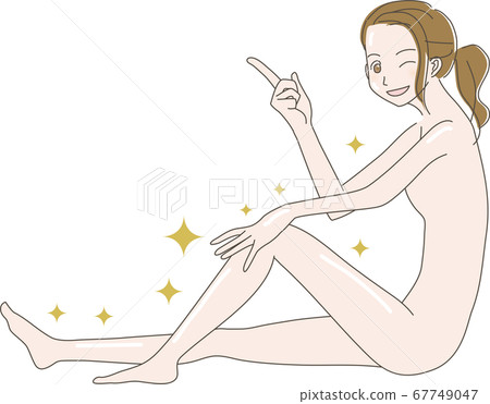 Illustration of a woman pointing and doing skin care 67749047
