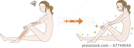 Illustration of a woman who is concerned about scratches on the skin due to razor loss Before After 67749048