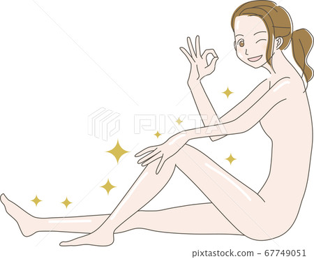 一個女人做一個好的跡象，做皮膚護理的插圖 67749051