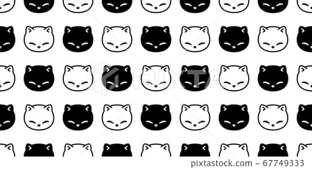 cat seamless pattern kitten calico vector pet head face scarf isolated repeat background cartoon animal tile wallpaper illustration doodle black white design 67749333