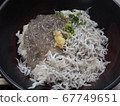 Half bowl of raw shirasu and fried shirasu 67749651