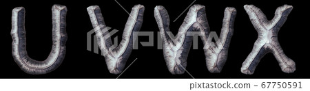Set of capital letters U, V, W, X made of forged metal isolated on black background. 3d Set of capital letters U, V, W, X made of forged metal isolated on black background. 3d 67750591