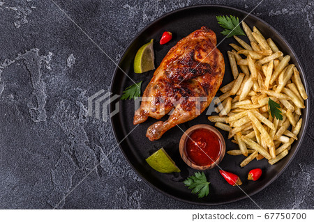 Half Roasted Chicken Piri Piri with French Fries 67750700