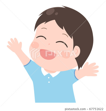 Illustration of a boy with open arms and clamoring with a smile 67751622