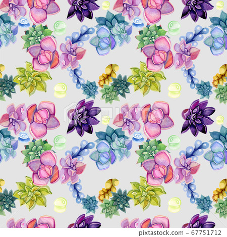 Seamless pattern of botanical watercolor succulent - Stock Illustration ...