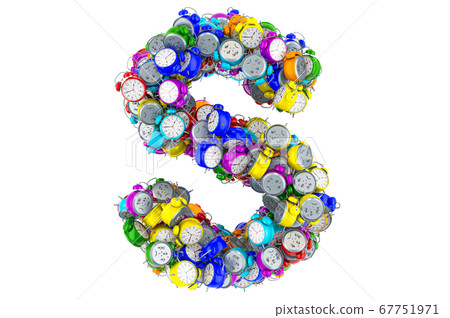 Letter S from colored alarm clocks, 3D rendering Letter S from colored alarm clocks, 3D rendering 67751971