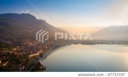 Drone view of Lake Iseo at sunrise Drone view of Lake Iseo at sunrise 67752397