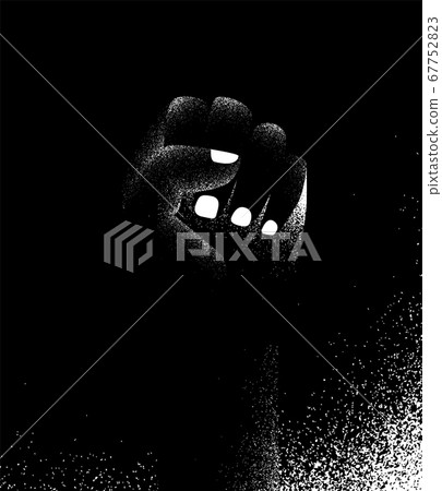 Black Lives Matter vector poster background. Human hand fist pointing up. Protest against racism. Black and white illustration with style texture effect 67752823