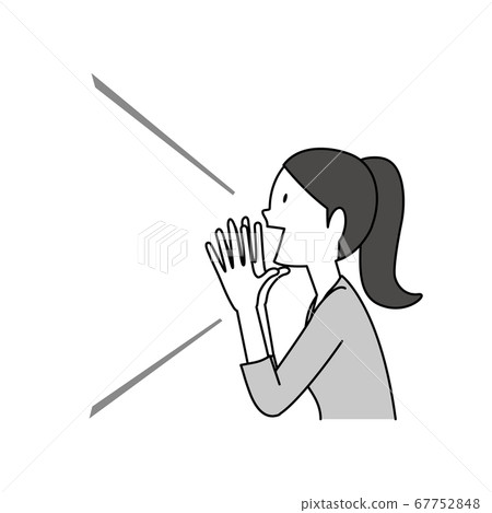 A woman who makes a voice Illustration sideways monochrome 67752848