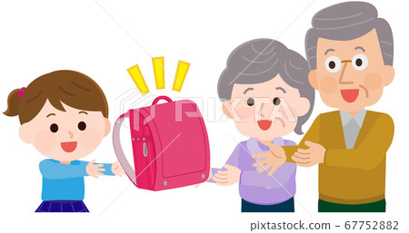 祖父母和女孩給書包的插圖 67752882
