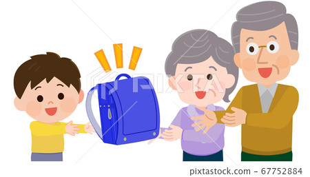 祖父母和男孩給書包的插圖 67752884