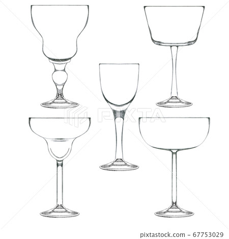 Collection of hand drawn glasses for cocktail. 67753029