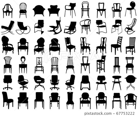 Black silhouettes of different chairs on a white background 67753222