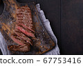 Directly above sliced beef steak seasoned with 67753416