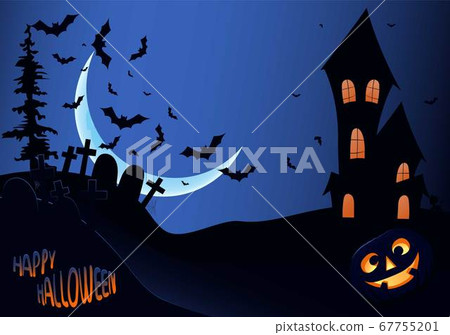 Halloween pumpkins and dark castle on blue Moon... - Stock Illustration ...
