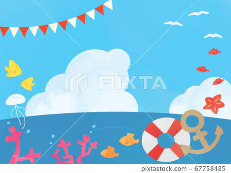 夏天海背景圖和海洋生物框架素材 67758485