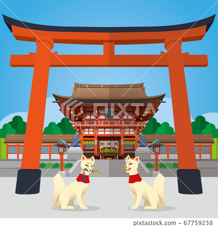 京都伏見稻荷大社和狐狸插圖素材 京都伏見稻荷大社和狐狸插圖素材 67759238