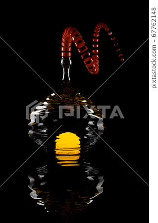 abstract illustration with a glass vase in water, with a glowing sun inside and an openwork cork. 3d illustration. allegory of sunrise or sunset abstract illustration with a glass vase in water, with a glowing sun inside and an openwork cork. 3d illustration. allegory of sunrise or sunset 67762148