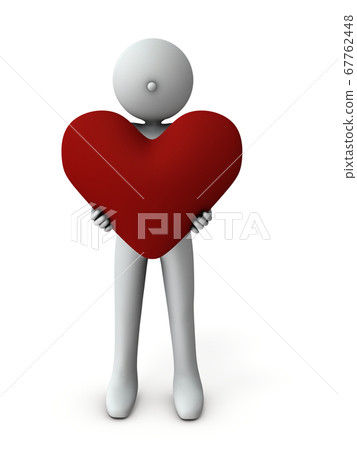 A character holding a big heart symbol. It represents sincerity. 3D rendering 67762448