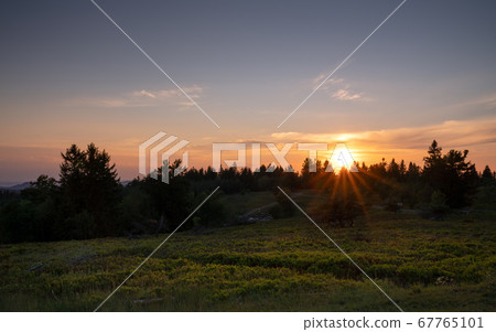 Kahler Asten at sunset, Sauerland region, Germany 67765101