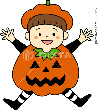 一系列為萬聖節打扮的孩子（南瓜，男孩和輪廓） 67765756