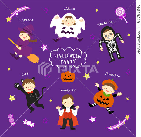 Series of children in Halloween costumes (no outline) 67765840