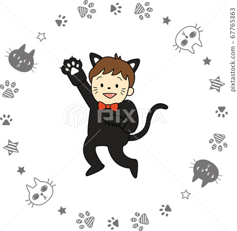 Halloween costume children series (black cat, boy, outline available) and cat frame 67765863