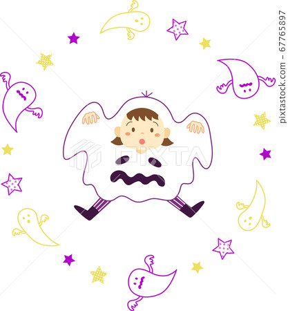 萬聖節服裝兒童系列(鬼,女孩,無輪廓)和鬼影框 萬聖節服裝兒童系列(鬼,女孩,無輪廓)和鬼影框 67765897